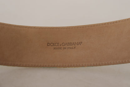 Engraved Buckle Leather Belt - Green & Gold