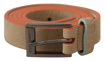 Elegant Nude Suede Belt with Logo Buckle