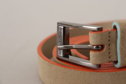 Elegant Nude Suede Belt with Logo Buckle