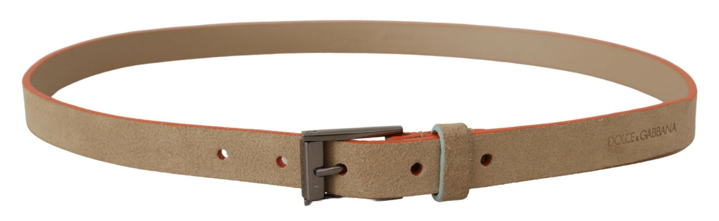 Elegant Nude Suede Belt with Logo Buckle