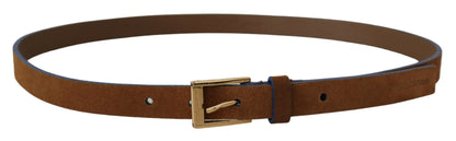 Elegant Suede Leather Belt with Logo Engraved Buckle