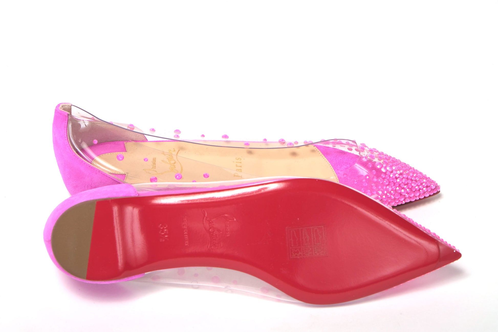 Hot Pink Suede Crystals Flat Point Toe Shoe