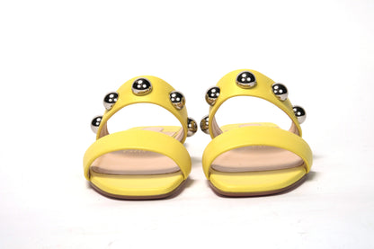 Bright Yellow Silver Wide Strap Studded Flat