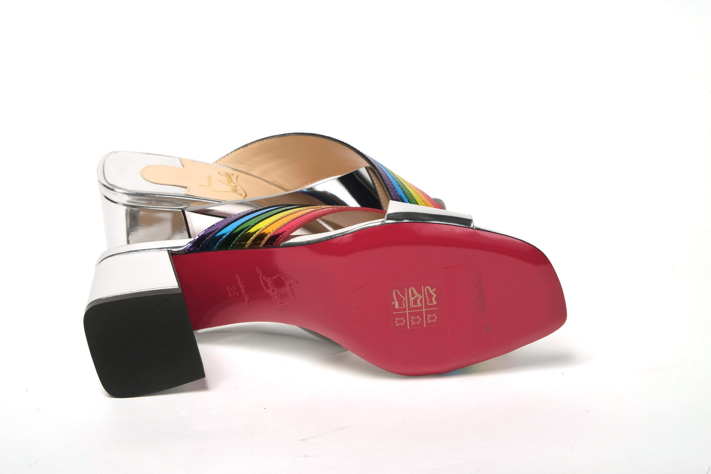 Silver Silver And Rainbow Stripe Mule Sandal