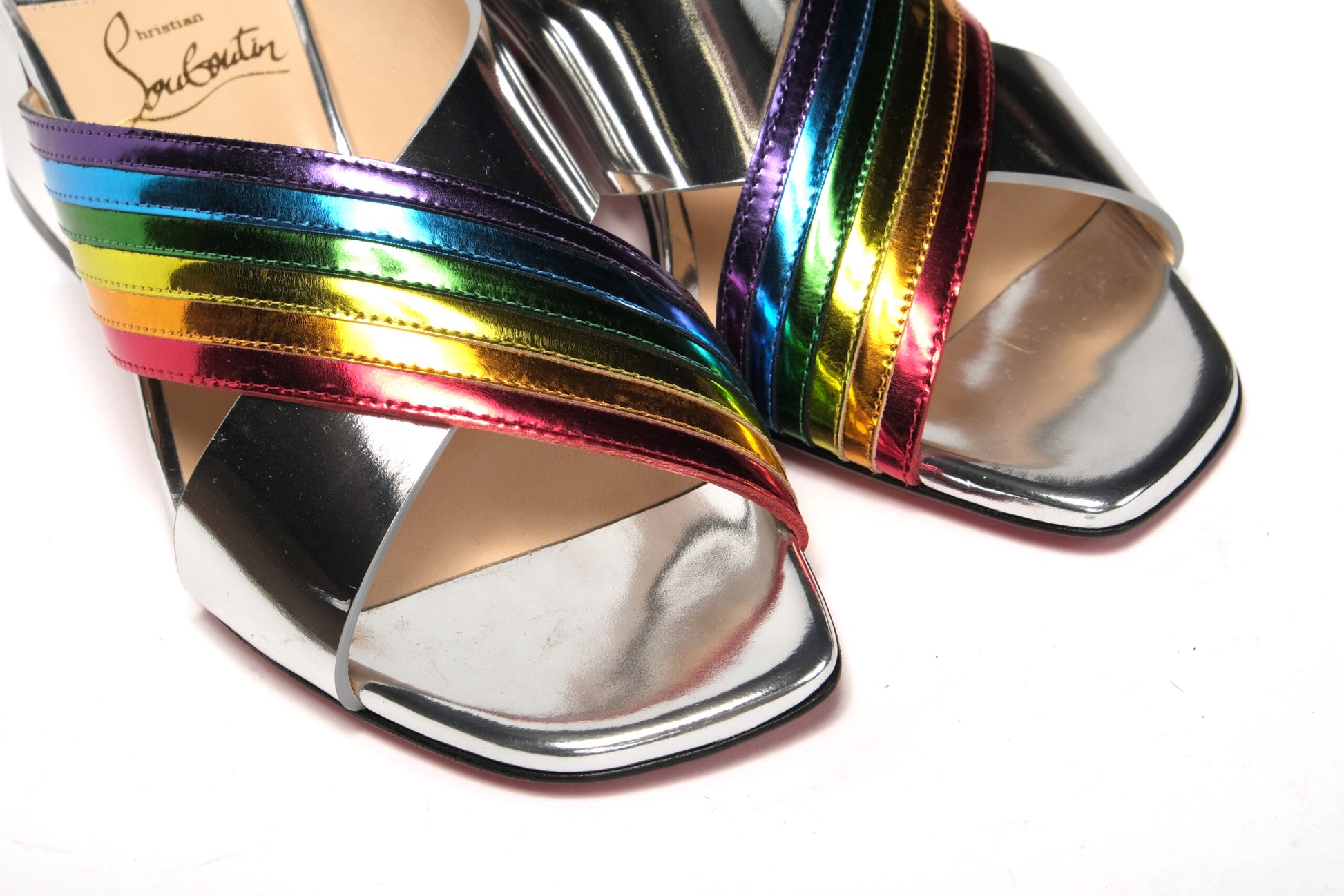 Silver Silver And Rainbow Stripe Mule Sandal