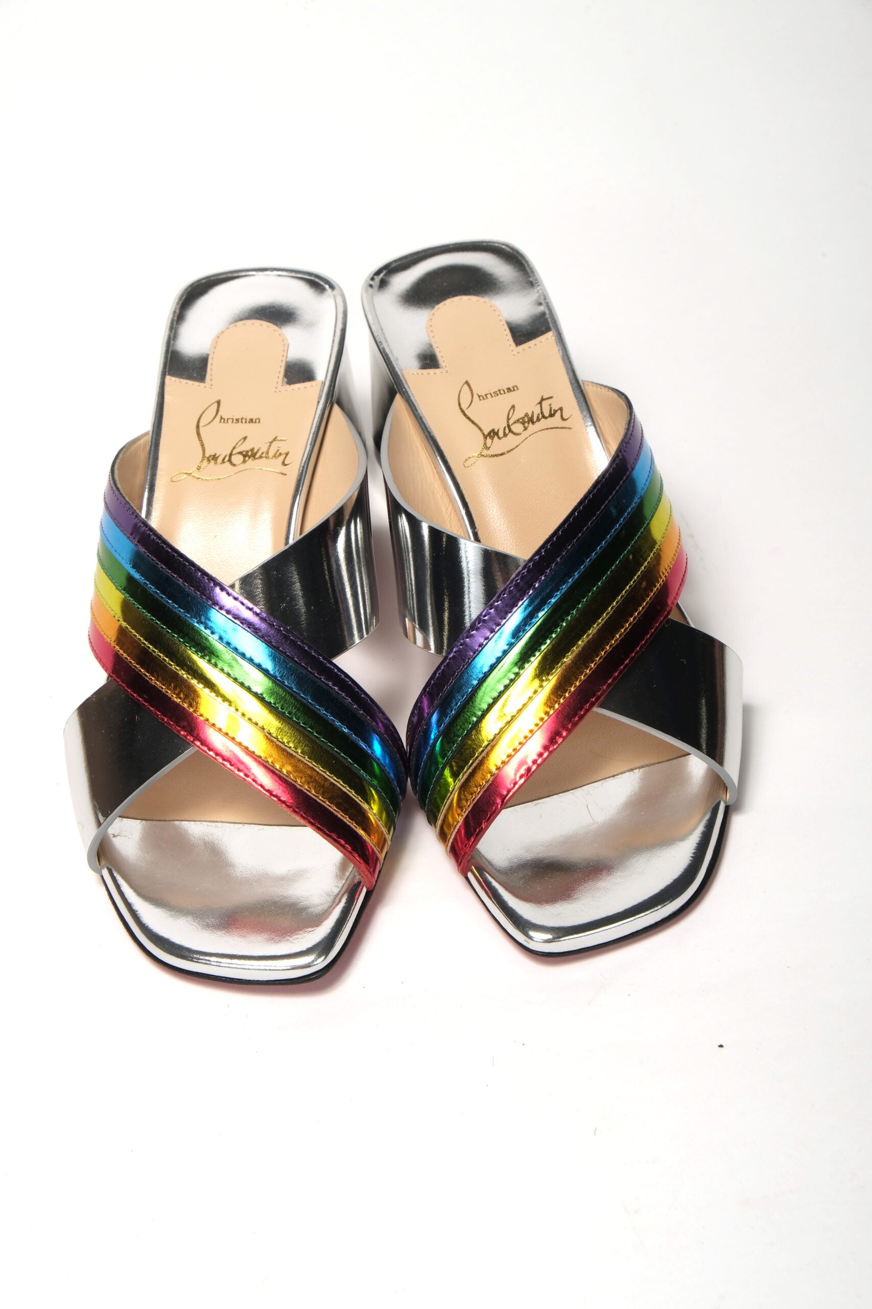 Silver Silver And Rainbow Stripe Mule Sandal