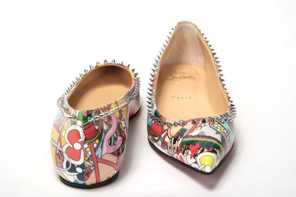 Silver Multi Print Embellished Flat Patent Point Shoe