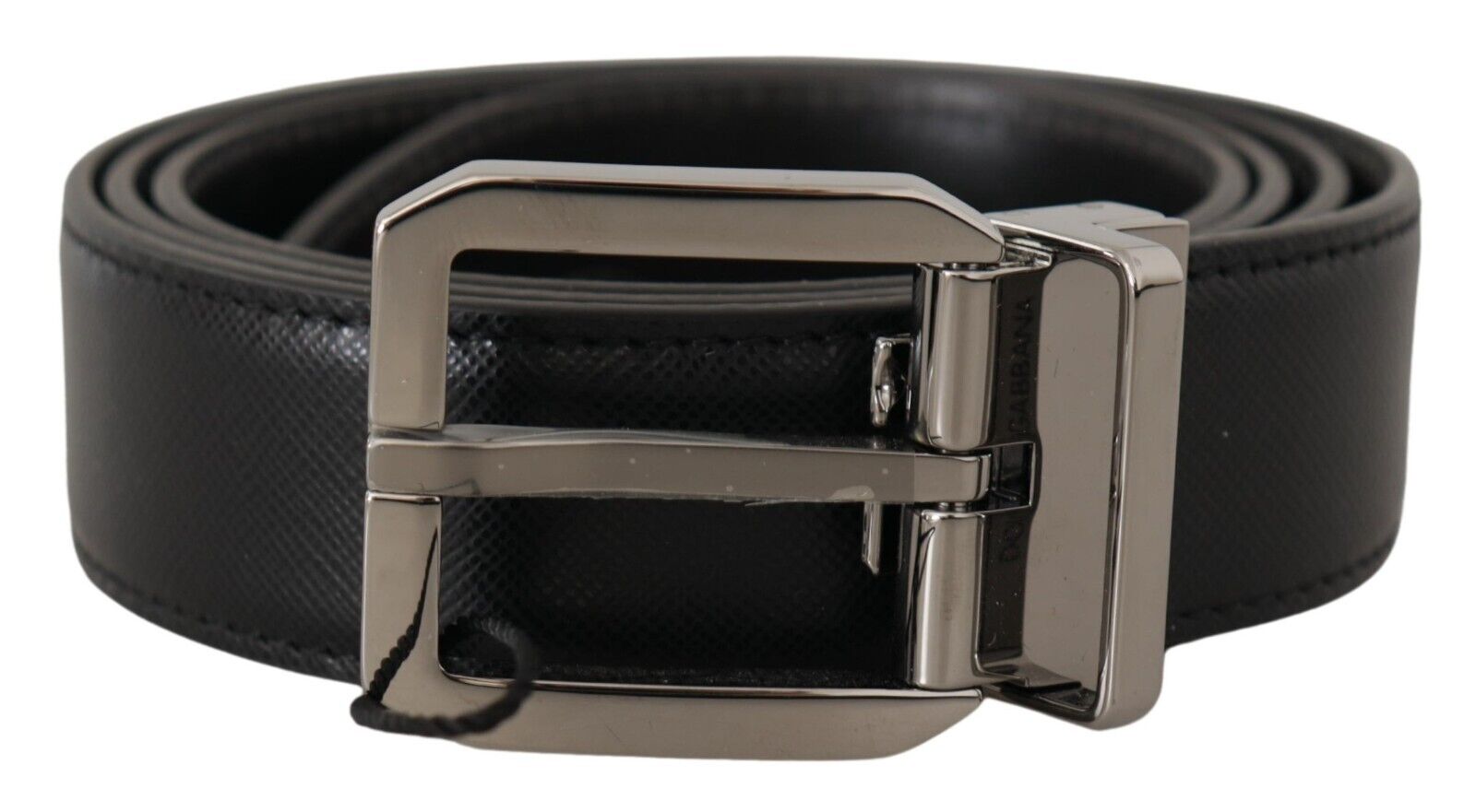 Elegant Black Leather Belt with Metal Buckle