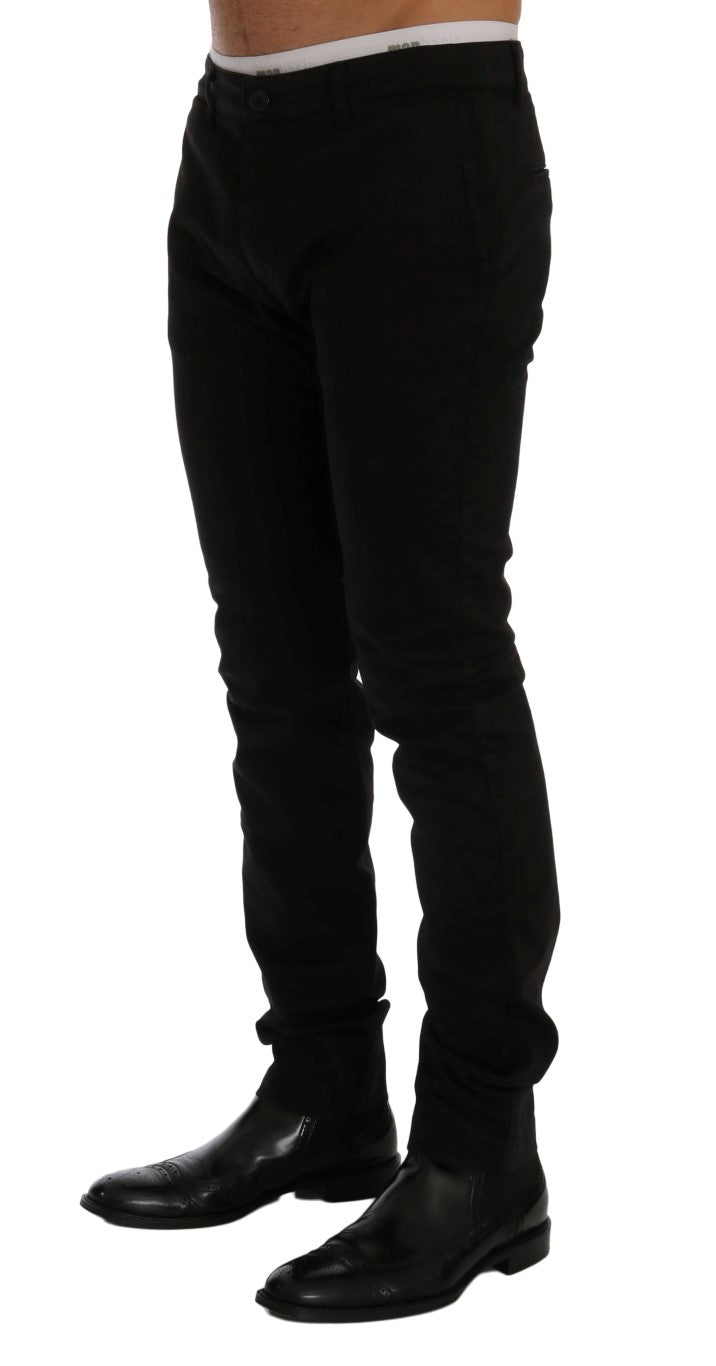 Elegant Slim Fit Black Cotton Trousers