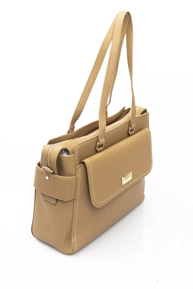 Beige Polyethylene Women Handbag