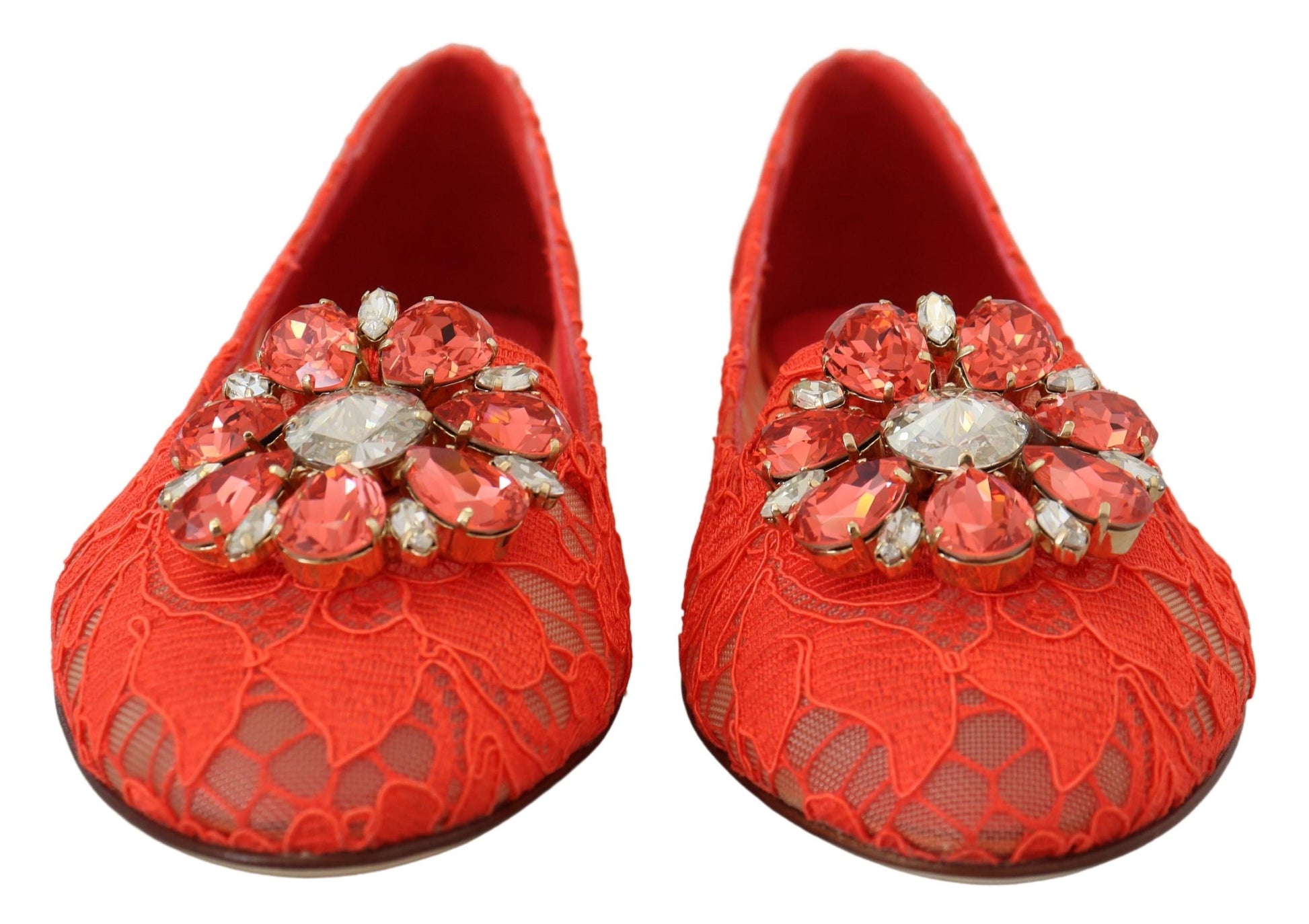 Elegant Lace Vally Flats in Coral Red