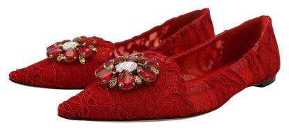 Red Crystal-Embellished Flats