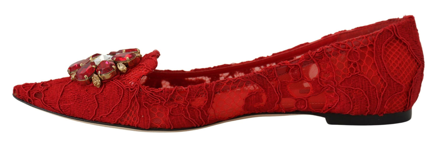 Red Crystal-Embellished Flats