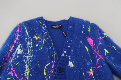 Elegant Multicolor Splash Mohair Cardigan