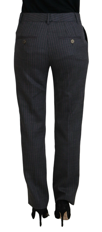 Elegant Gray Striped Tapered Pants