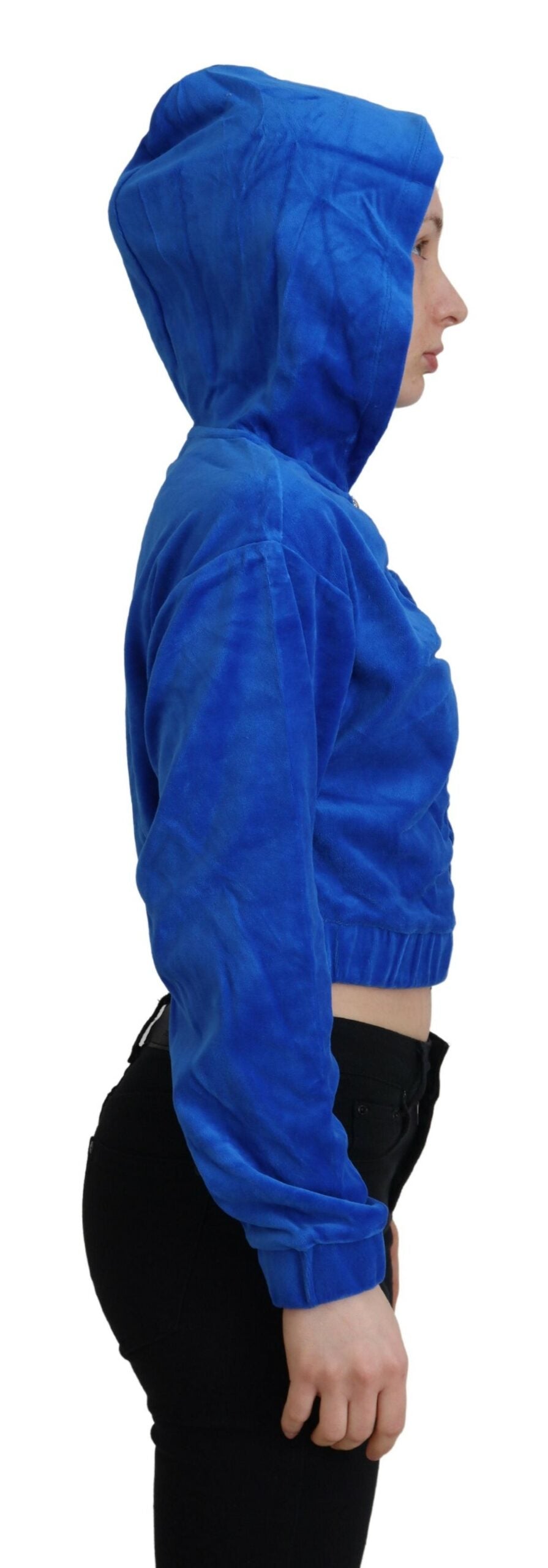 Glam Hooded Zip Cropped Sweater in Blue