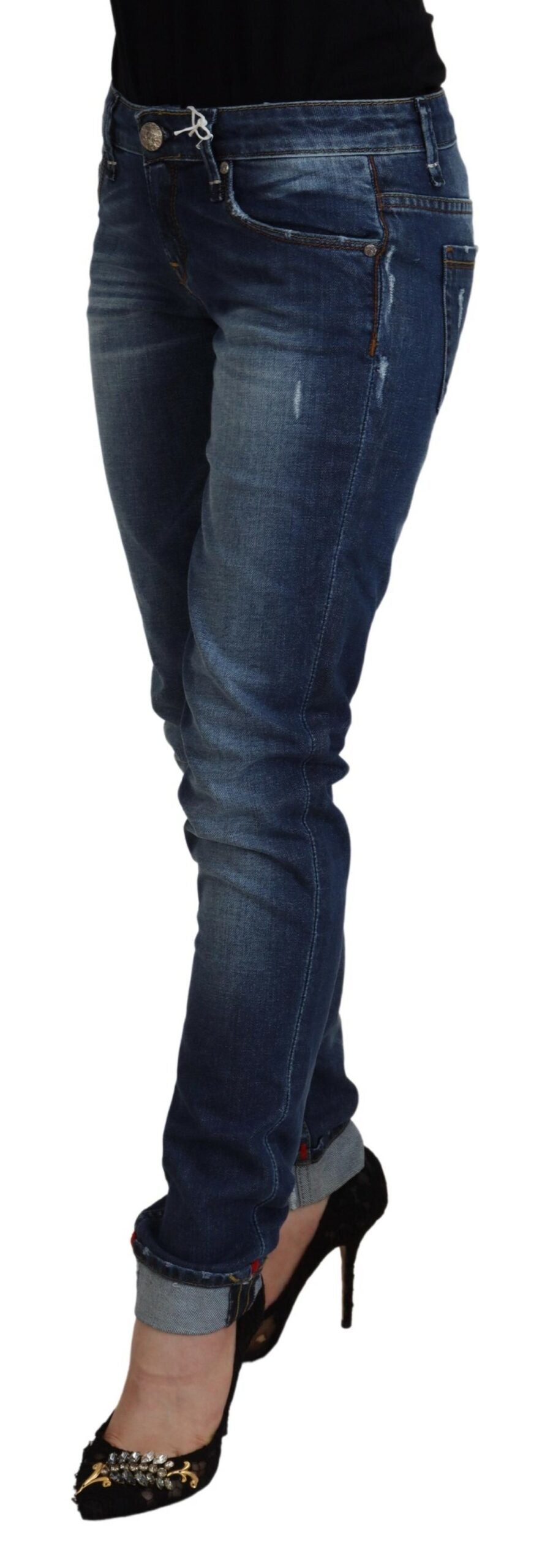 Elegant Blue Washed Low Waist Skinny Jeans