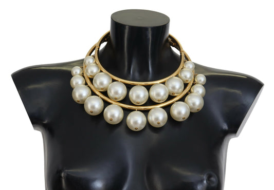 Elegant Faux Pearl Embellished Gold Choker