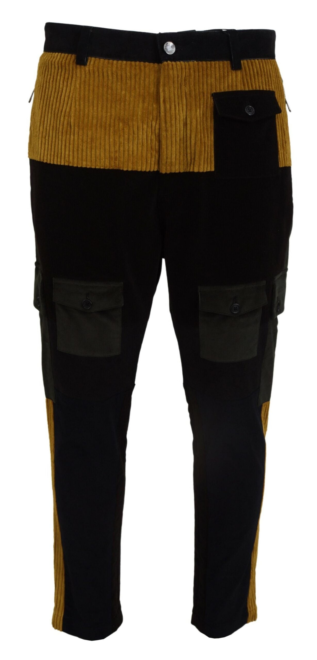 Elegant Black Tapered Trousers with Yellow Accent