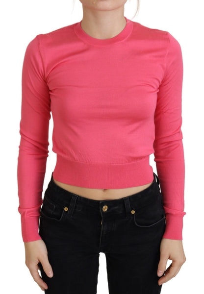 Elegant Pink Cropped Crewneck Sweater