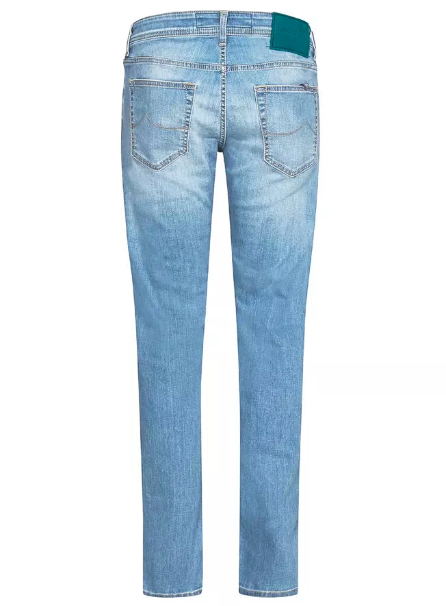 Elegant Faded Light Blue Stretch Jeans