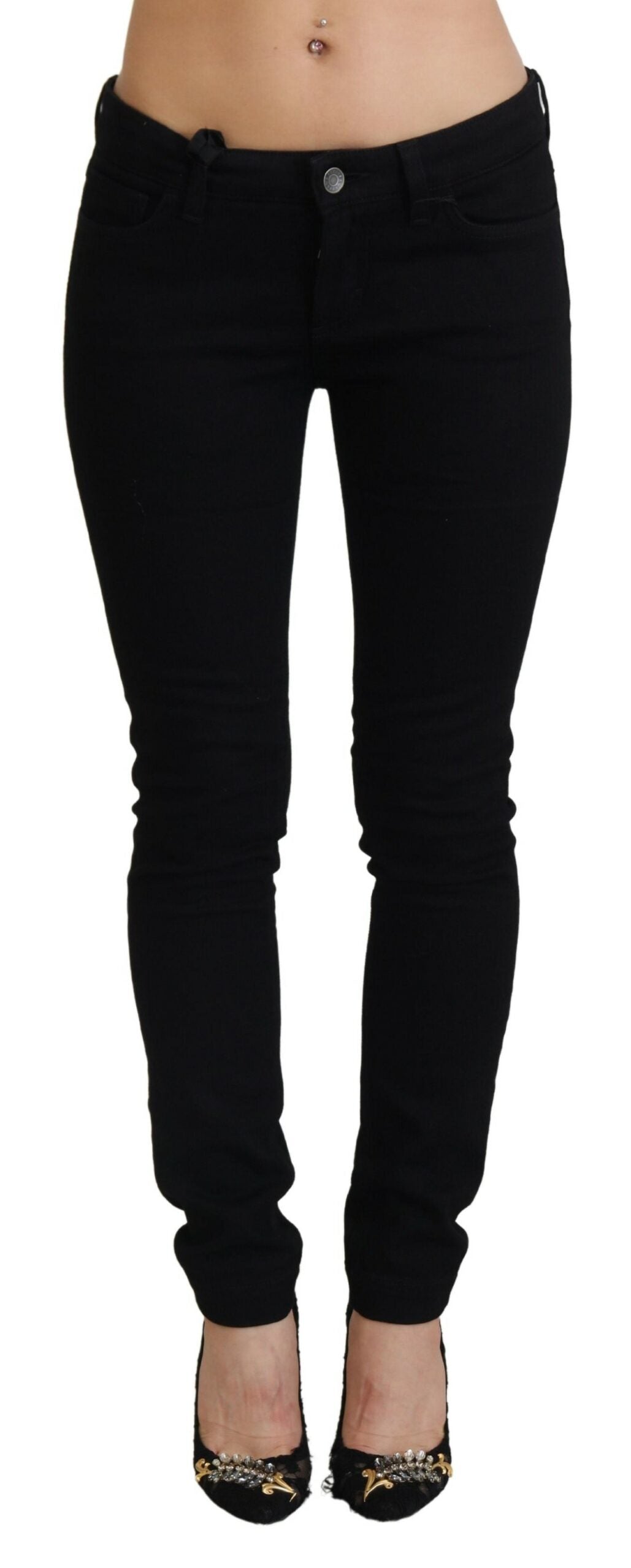 Elegant Black Slim Fit Denim Masterpiece