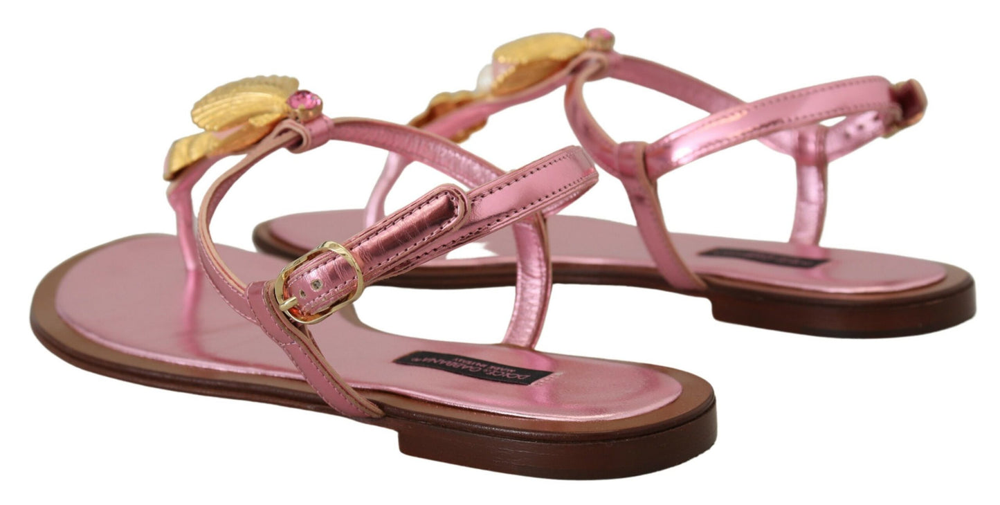 Chic Pink Leather Sandals with Exquisite Embellishment