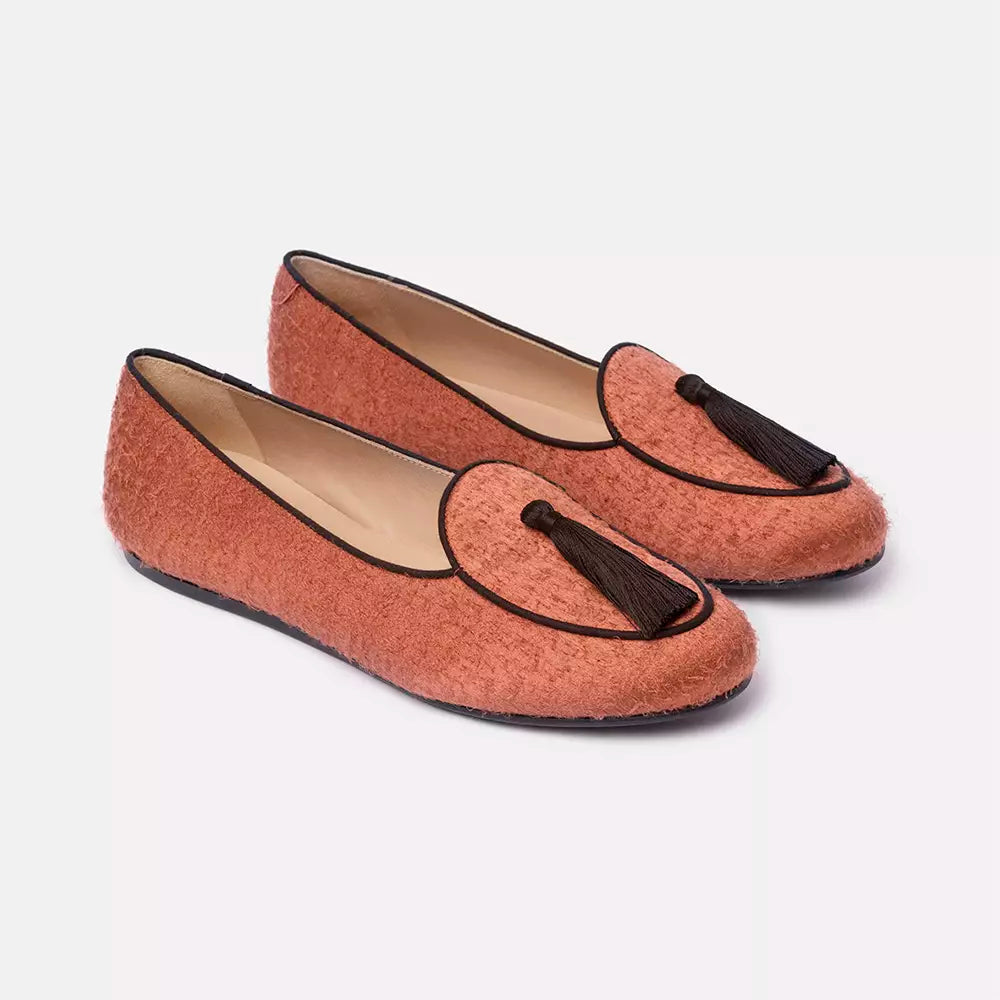 Velvet Tassel Moccasins in Vivid Orange