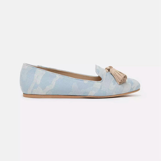 Elegant Light Blue Camouflage Loafers