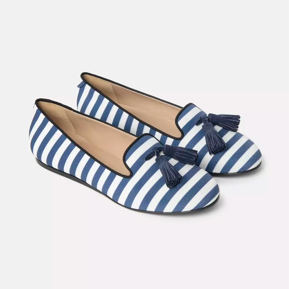 Elegant Striped Silk Moccasins with Suede Tassel