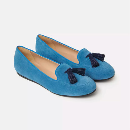 Elegant Light Blue Suede Tassel Moccasins