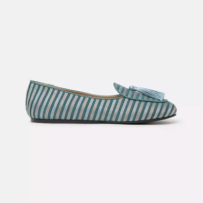 Chic Light Blue Silk Moccasins with Tassel Detail