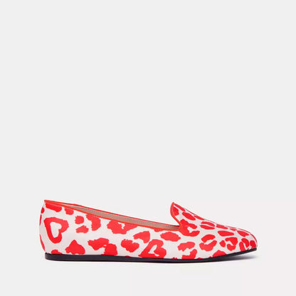 Elegant Red & White Silk Sheila Loafers