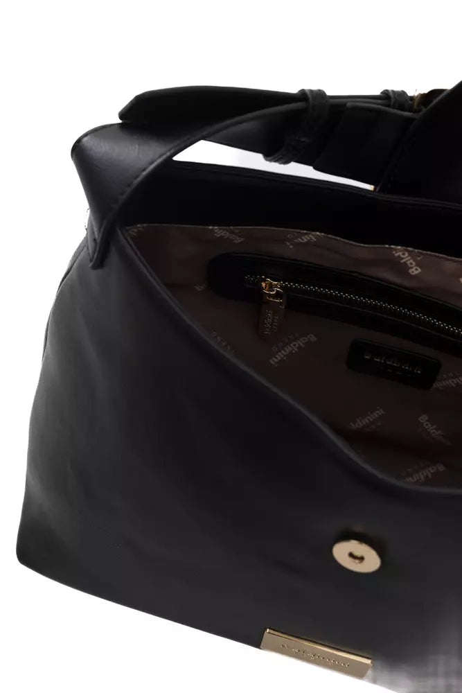 Black Polyurethane Women Handbag