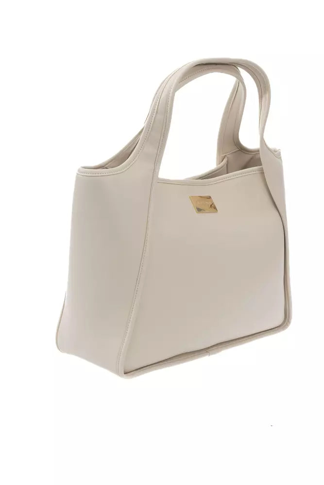 Beige Polyurethane Women Handbag