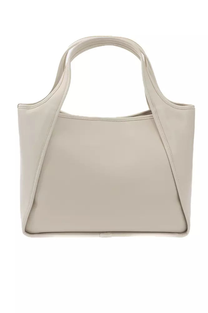 Beige Polyurethane Women Handbag