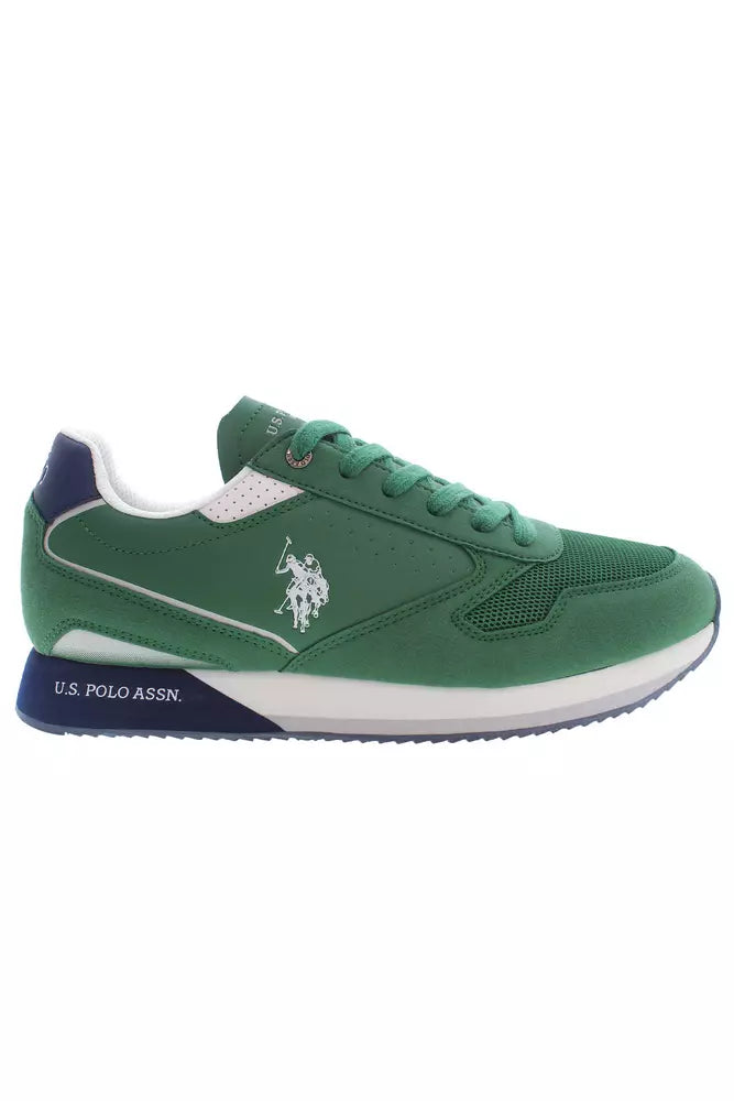 Emerald Green Lace-Up Sports Sneakers