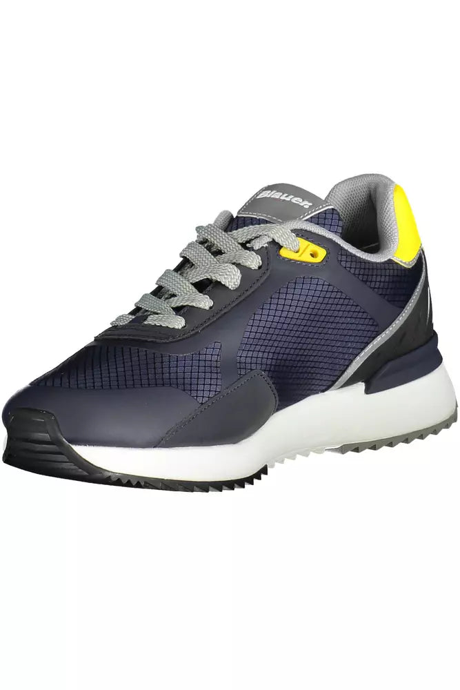 Sleek Blue Sports Sneakers with Contrasting Accents