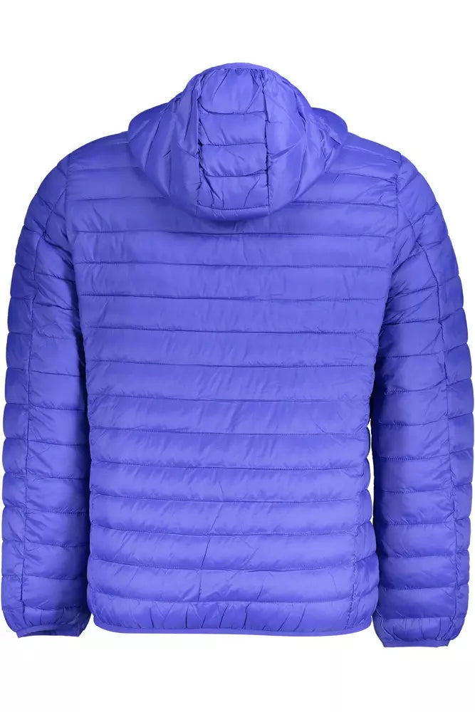 Sleek Blue Polyamide Hooded Jacket