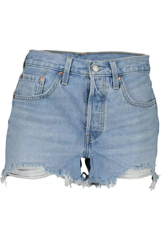 Chic Light Blue Denim Shorts with Worn Effect