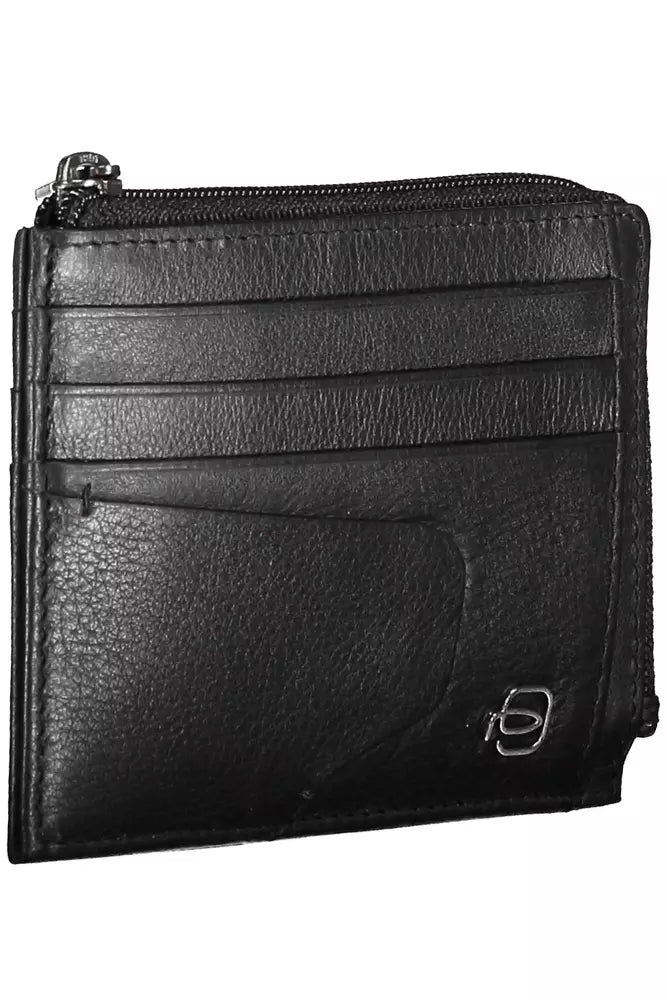 Sleek Black Leather Card Holder with RFID Blocker