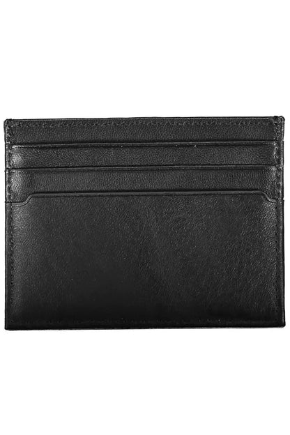 Sleek Black Leather Card Holder with Contrasting Detail