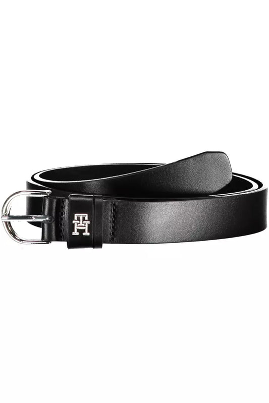 Elegant Black Leather Belt with Metal Buckle