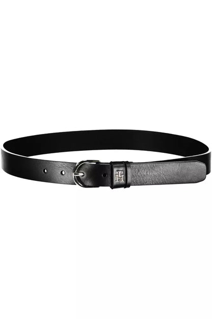 Elegant Black Leather Belt with Metal Buckle