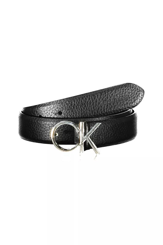 Sleek Black Leather Belt with Logo Buckle