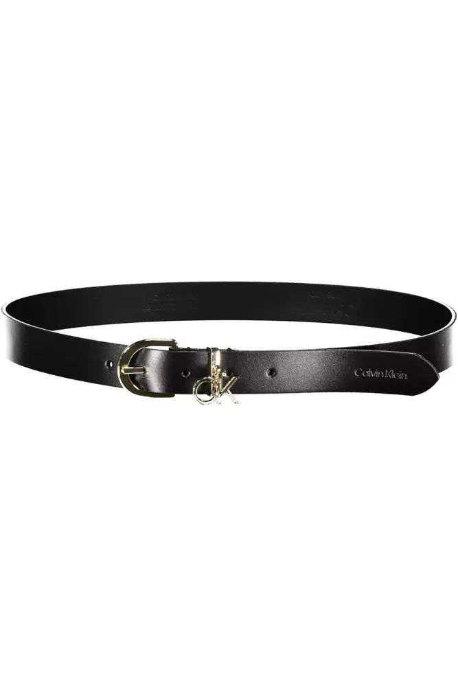 Elegant Black Leather Belt with Logo Buckle