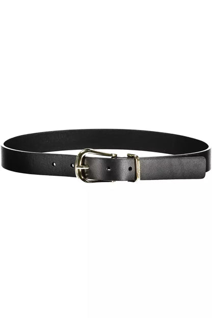 Elegant Black Leather Belt with Metal Buckle