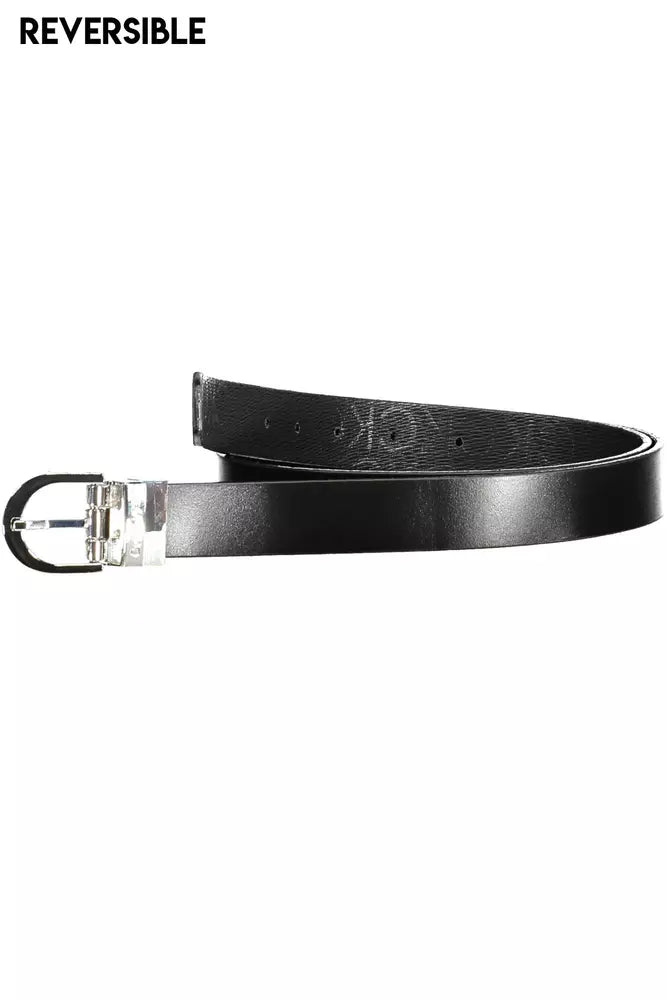 Elegant Reversible Black Belt with Metal Buckle