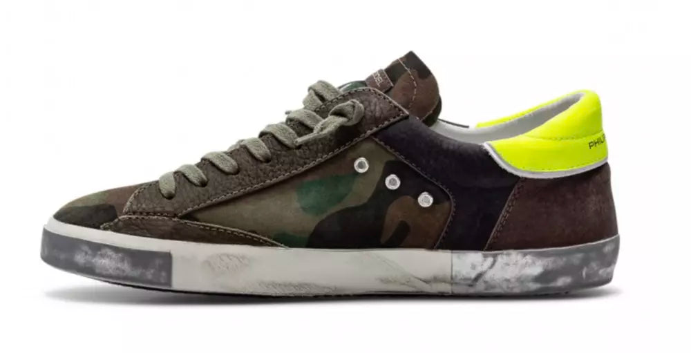 Army Chic Fabric Sneakers with Leather Accents