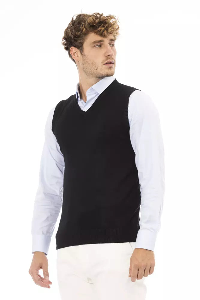 Black Viscose Men Vest